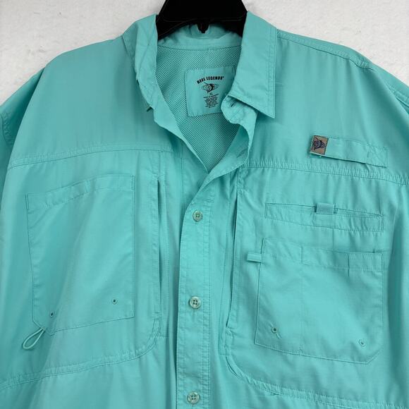 Reel Legends Button Up Shirt Mens XL Aqua Blue Short Sleeve Fishing Vented Back - Picture 4 of 11